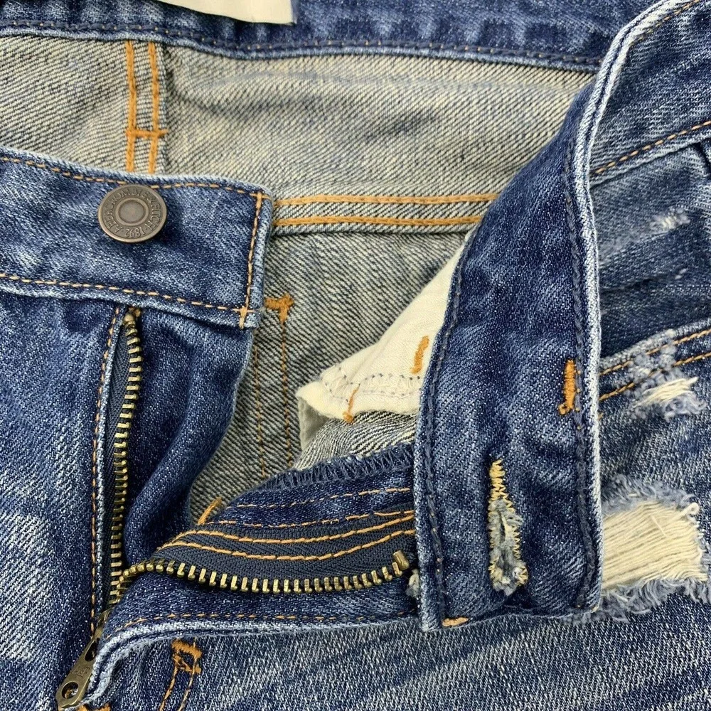Abercrombie & Fitch Distressed Destroyed Ripped Tapered Jeans Size 4 Medium Wash